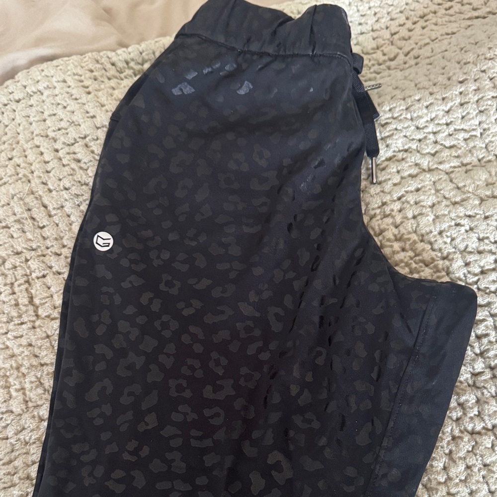 Black Leopard Print capri joggers